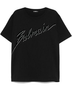 Balmain Flocked-Logo T-Shirt - Black