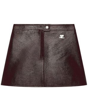 Courreges Logo-Patch Vinyl-Effect Mini Skirt - Brown
