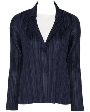 Pleats Please Issey Miyake Pleated Notch-Lapel Jacket - Blue
