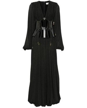 Elisabetta Franchi Corset-Style Pleated Maxi Dress - Black