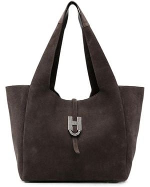 Hogan Trend Logo-Plaque Suede Tote Bag - Black