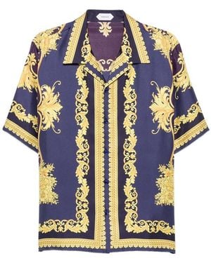 Versace Barocco-Print Short-Sleeve Shirt - Blue