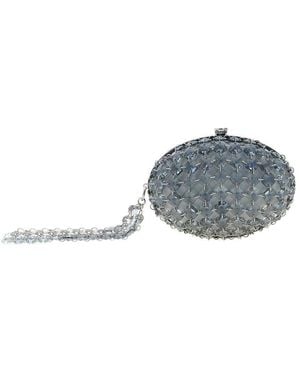 Self-Portrait Oval Crystal-Chain Clutch Bag - Gray