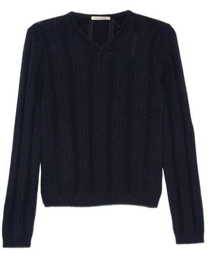 Paloma Wool Clot Ribbed-Knit V-Neck Jumper - Blue