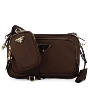 Prada Logo-Plaque Shoulder Bag - Brown
