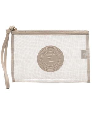 Fendi Logo-Patch Clutch Bag - White