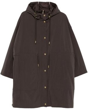 Moncler Drawstring-Waist Hooded Coat - Brown
