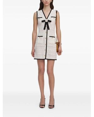 Self-Portrait Mini Bow-Detail Crochet-Knit Dress - White