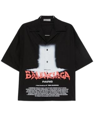 Balenciaga Logo-Print Short-Sleeve Shirt - Black