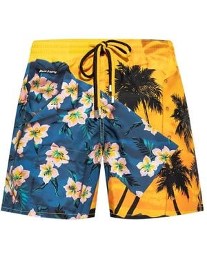 Palm Angels Palm-Tree Print Swim Shorts - Yellow