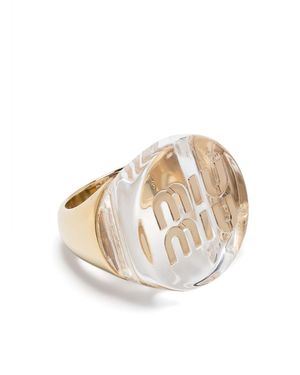 Miu Miu Logo-Lettering Transparent Signet Ring - White