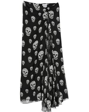 McQueen Skull-Print Draped Maxi Skirt - Black