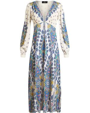 Etro Paisley-Print Midi Dress - Blue