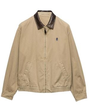 Prada Cotton Jacket With Leather Details - Natural