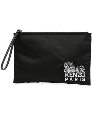 KENZO Logo-Embroidered Clutch Bag - Black