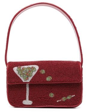 STAUD Tommy Bead-Embellished Shoulder Bag - Red
