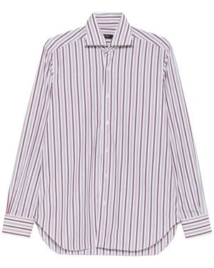 Barba Napoli Vertical-Stripe Spread-Collar Shirt - Purple