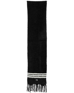Y-3 3-Stripes Fringed Scarf - Black