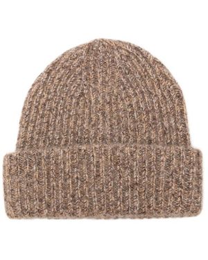 Soft Goat Ribbed-Knit Beanie Hat - Grey