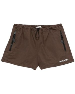 Miu Miu Logo-Print Shorts - Brown