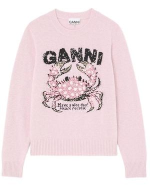 Ganni Crab-Intarsia Sweater - Pink