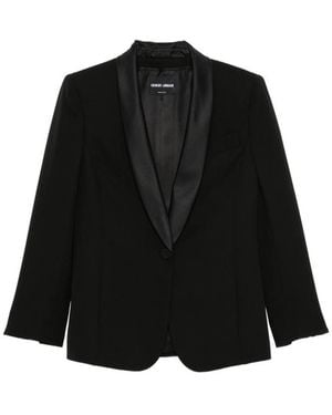 Giorgio Armani Satin-Lapel Single-Breasted Jacket - Black
