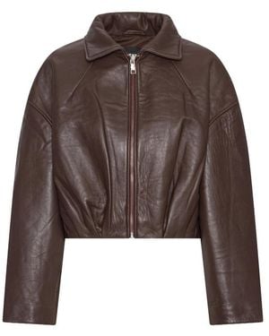ROTATE BIRGER CHRISTENSEN Bonded Leather Jacket - Brown