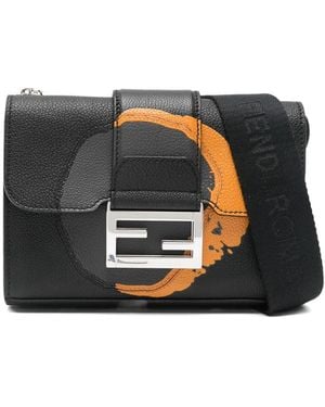Fendi Baguette Logo-Plaque Messenger Bag - Black