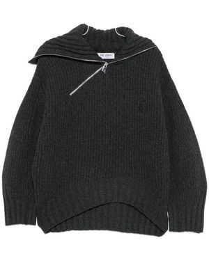 The Attico Asymmetric-Zip Ribbed-Knit Jumper - Black