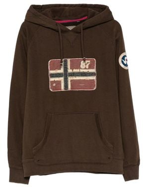Napapijri Patchwork Logo-Patch Hoodie - Brown