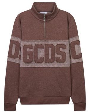 Gcds Logo-Appliqué Half-Zip Sweatshirt - Brown