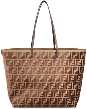 Fendi Ff Logo Velvet Tote Bag - Brown