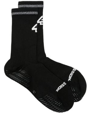 Represent Logo-Intarsia Ribbed-Trim Socks - Black