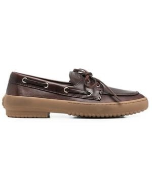 Miu Miu Lace-Up Leather Loafers - Brown