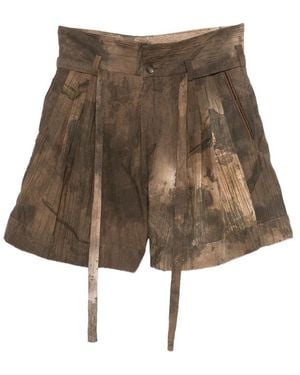 Ziggy Chen Belted Abstract-Print Shorts - Brown