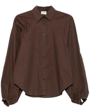 Closed Balloon-Sleeve Shirt - Brown