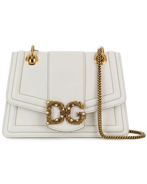 Dolce & Gabbana Small Dg Amore Bag In Calfskin - White