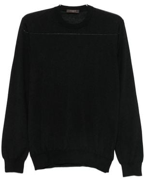 Zanone Crew-Neck Long-Sleeve Sweater - Black