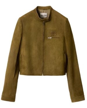 Miu Miu Waxed Suede Jacket - Green