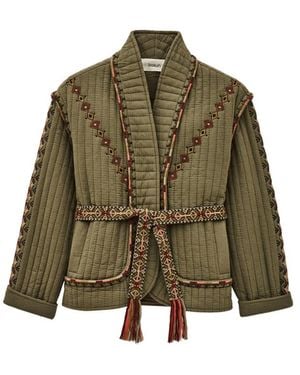 Ba&sh Cocoon Quilted Embroidered Jacket - Green