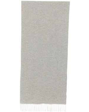 Fileria Herringbone-Patterned Fringed Scarf - Grey
