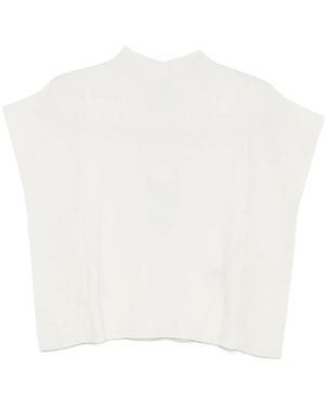 CFCL Portrait Ruffled-Sleeve Ribbed Top - White