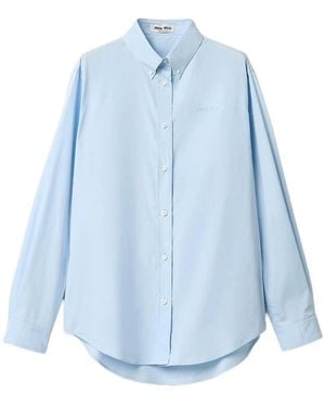 Miu Miu Button-Down Embroidered Poplin Shirt - Blue