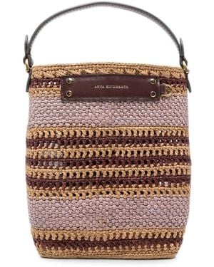 Anya Hindmarch Woven-Stripe Bucket Bag - Brown
