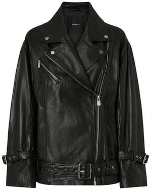 Pinko Veste En Cuir À Boucle - Black