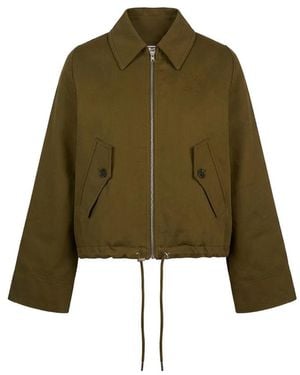Closed Drawstring-Waist Zip-Up Jacket - Green