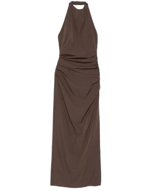 SIR. Halterneck Ruched Dress - Brown