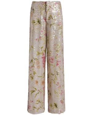 Alberta Ferretti Sequin Floral Trousers - Natural