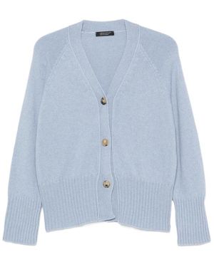 Aragona V-Neck Ribbed-Knit Cardigan - Blue