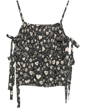 R13 Floral Print Top With Adjustable Straps - Black